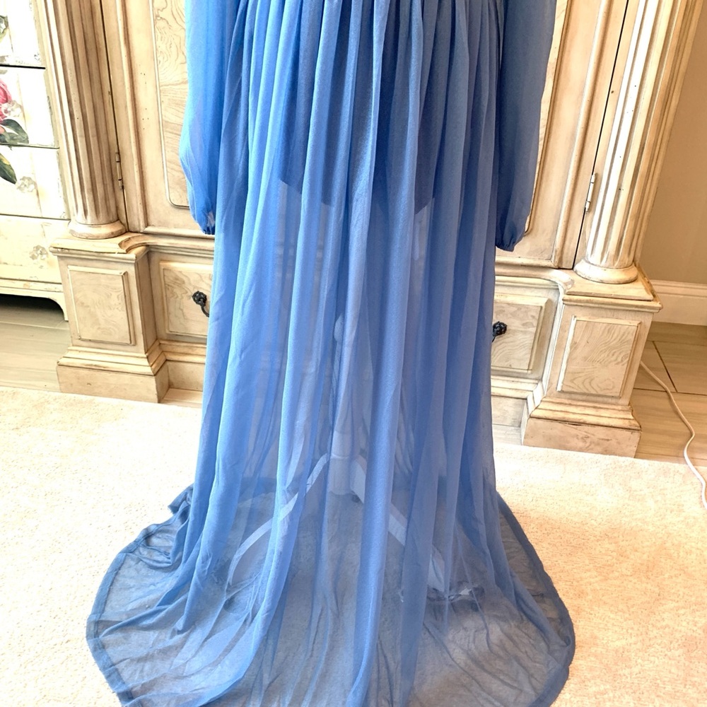 NEW, Blue Jumpsuit, Blue Romper, Long Sleeve Jumpsuit, Sheer Skirt, NWOT/Size XL - Picture 7 of 12